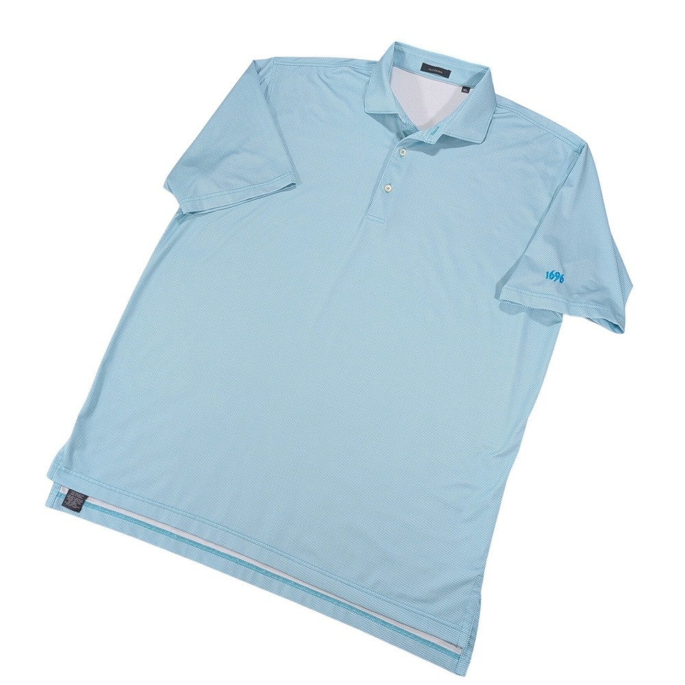 Turtleson Gold Polo Mens XL Blue White Micro Check Stretch Golf Shirt